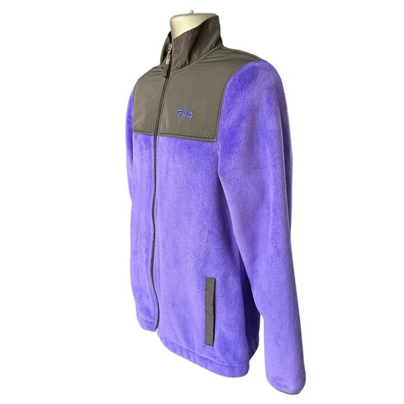 Fila Sport Purple and Gray Fleece Full Zip  Activewear Utility Jacket Size L - Picture 2 of 10